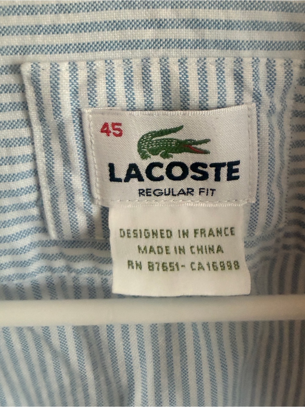 Lacoste Light Blue and White Pinstripe Button-Up Shirt - Picture 4 of 9